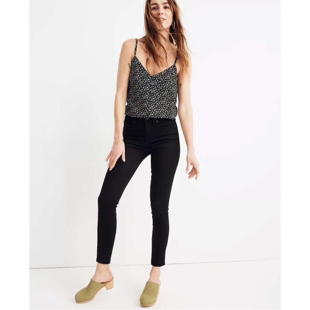 Madewell 9" Mid-Rise Skinny Crop Jeans in ISKO Stay Black Raw-Hem Edition Sz 27